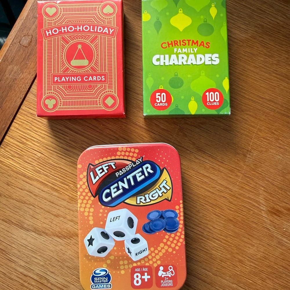 Left Center Right Dice Game, Christmas Charades Game, and Holiday Playing Cards